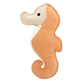Seepferdchen, 23 cm, robuste Leder-Spielzeug / Apportierspielzeug, HIPHOP DOG, Creme/Senf